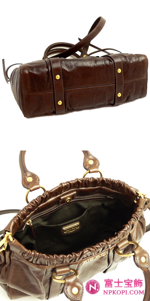 ミュウミュウ miumiu ハンドバッグ ショルダーストラップ付き 2WAY ナナメガケショルダー ブラウン(BRUCIATO) RT0383 VIT.LUX
